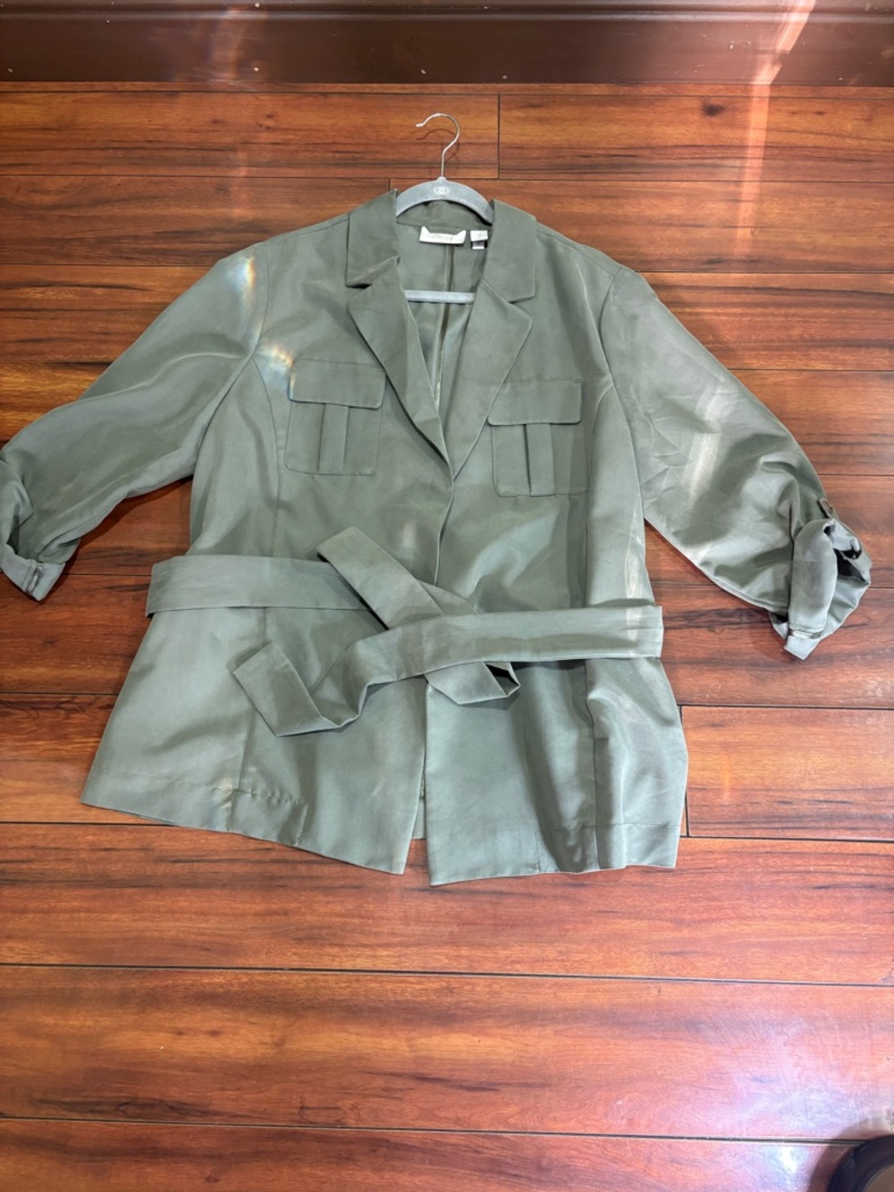 Chico's Olive Utility Belted Jacket